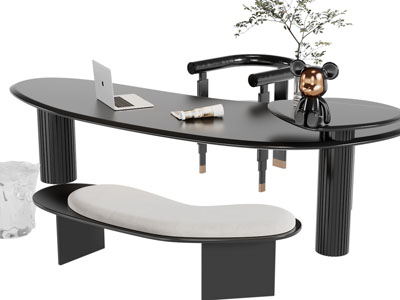现代弧形老板台、老板桌、长凳