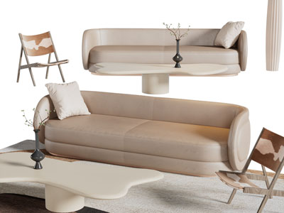 现代多人沙发、休闲椅子、茶几组合