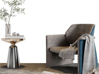 侘寂风休闲单人沙发、边几3d模型 侘寂风休闲单人沙发、边几