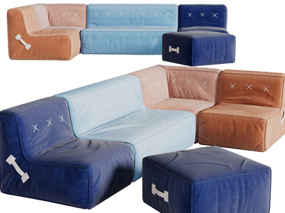 侘寂风多人沙发3d模型 侘寂风多人沙发