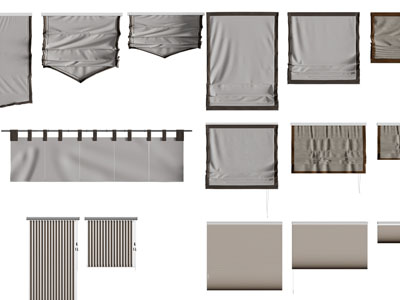 新中式布艺窗帘、拉帘、门帘3d模型 新中式布艺窗帘、拉帘、门帘