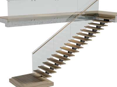 现代实木镂空台阶玻璃护栏的楼梯3d模型 现代实木镂空台阶玻璃护栏的楼梯