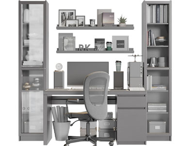 新中式书柜、书桌椅组合