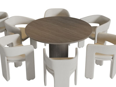 侘寂风圆形餐桌椅组合