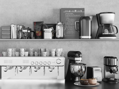 现代置物架上的咖啡机