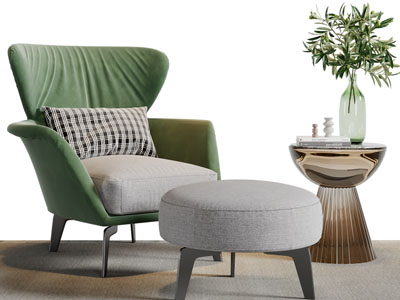 现代单人沙发、脚踏、边几3d模型 现代单人沙发、脚踏、边几