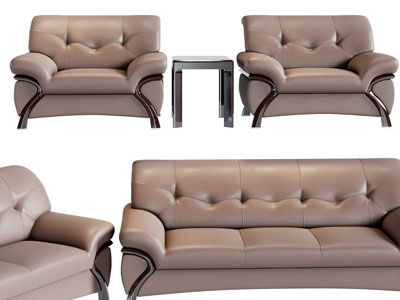 现代皮质多人、单人沙发