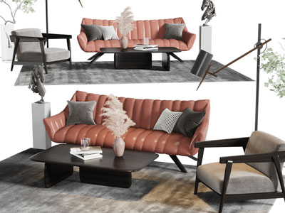 现代多人沙发、休闲椅子和茶几组合