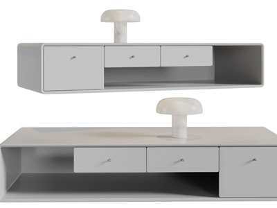 现代电视柜、台灯