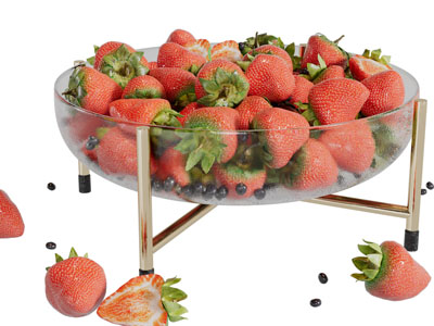 现代玻璃果盘里的草莓水果食物3d模型 现代玻璃果盘里的草莓水果食物