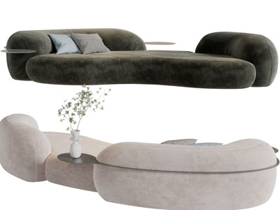 侘寂风多人沙发3d模型 侘寂风多人沙发