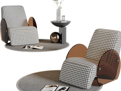 侘寂风单人沙发、边几3d模型 侘寂风单人沙发、边几