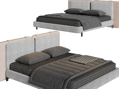 现代布艺床头双人床