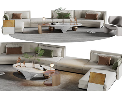 现代弧形多人沙发、茶几组合