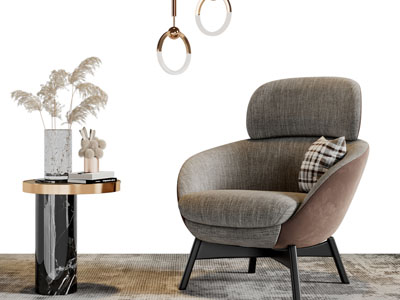 侘寂风单人沙发、边几3d模型 侘寂风单人沙发、边几