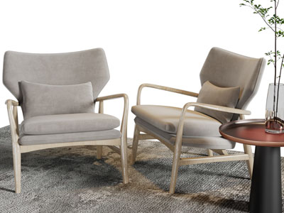 实木休闲椅子、边几