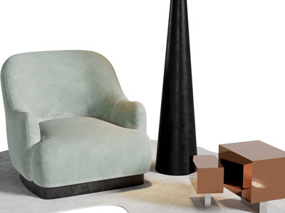 侘寂风单人沙发、边几3d模型 侘寂风单人沙发、边几