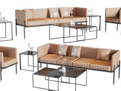 现代多人沙发、单人沙发和茶几组合