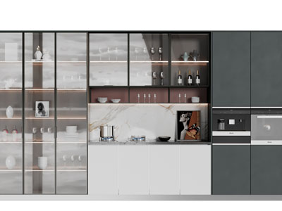 现代玻璃柜门的酒柜、橱柜