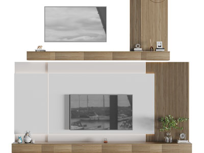 现代实木电视背景墙3d模型 现代实木电视背景墙