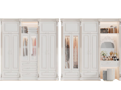 欧式装饰梳妆台、玻璃柜门的衣柜3d模型 欧式装饰梳妆台、玻璃柜门的衣柜