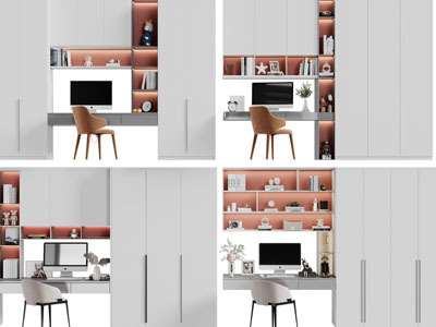 现代带装饰柜的书桌椅组合