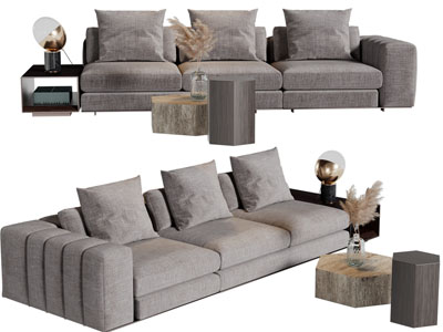 现代布艺多人沙发、茶几组合