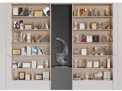 现代奖杯奖牌荣誉柜3d模型 现代奖杯奖牌荣誉柜