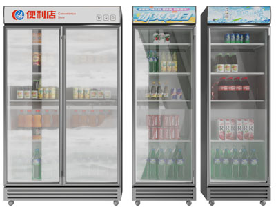 现代玻璃柜门的商用冰箱