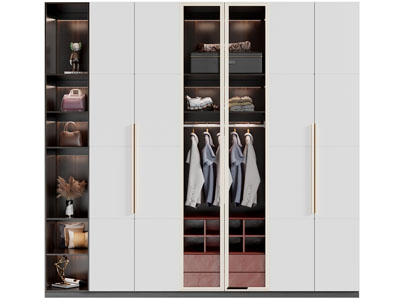 现代中间玻璃柜门的衣柜3d模型 现代中间玻璃柜门的衣柜