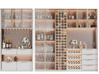 现代轻奢装饰灯带的酒柜