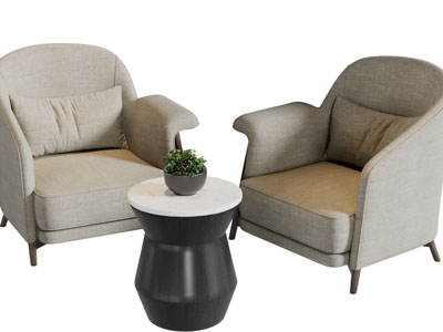 现代布艺单人沙发、边几3d模型 现代布艺单人沙发、边几