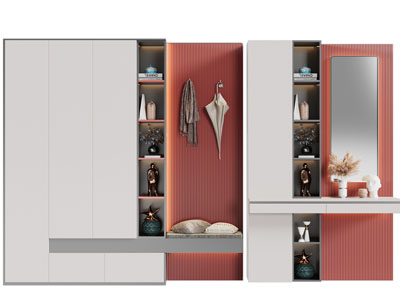 现代带卡座和梳妆台的玄关鞋柜