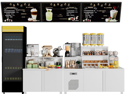 现代商业咖啡、奶茶饮品料理台、保鲜柜3d模型 现代商业咖啡、奶茶饮品料理台、保鲜柜