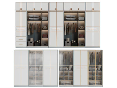 现代轻奢玻璃柜门的衣柜3d模型 现代轻奢玻璃柜门的衣柜