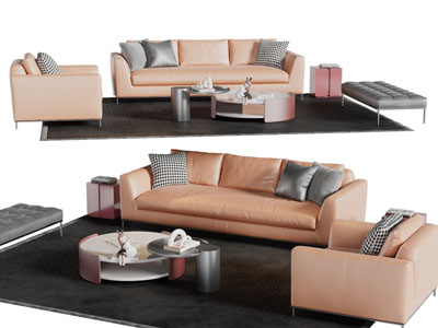 现代皮质多人、单人沙发、沙发凳和茶几组合