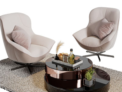 现代休闲单人沙发、边几3d模型 现代休闲单人沙发、边几