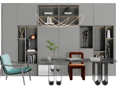 现代大理石书桌椅组合