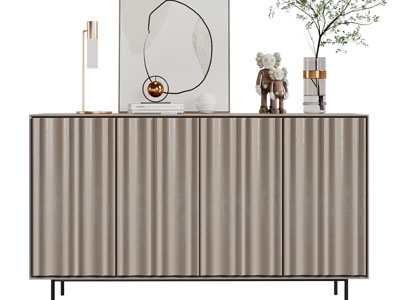 现代玄关柜、边柜、台灯和装饰品摆件