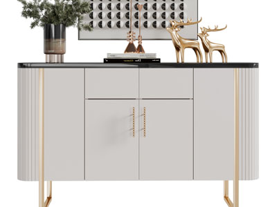 现代轻奢玄关柜、边柜和装饰品摆件