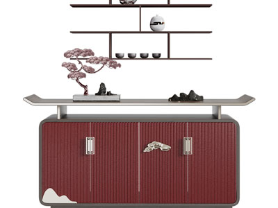 新中式玄关柜、边柜、盆景