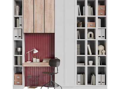 现代带书桌椅的装饰书柜