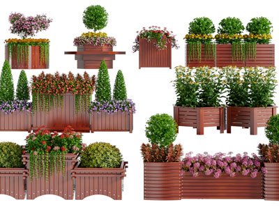 现代户外实木花盆植物盆栽