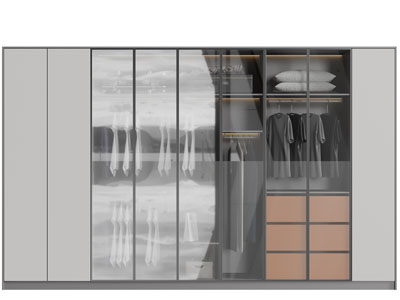 现代玻璃柜门的衣柜3d模型 现代玻璃柜门的衣柜