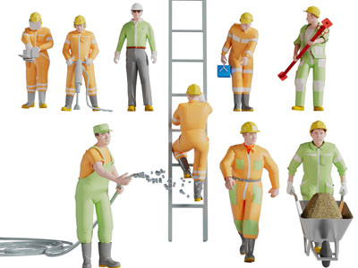 正在施工的工人人物3d模型 正在施工的工人人物