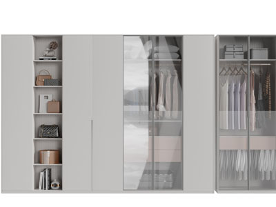 新中式玻璃柜门的衣柜3d模型 新中式玻璃柜门的衣柜