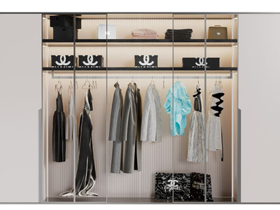 现代玻璃柜门的衣柜3d模型 现代玻璃柜门的衣柜