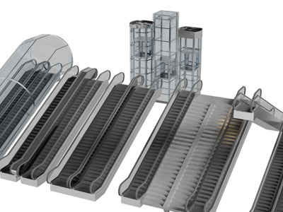 现代商场观光电梯、扶梯