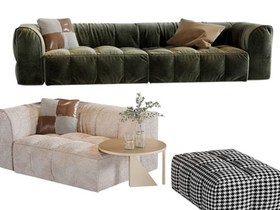 现代布艺多人沙发、沙发凳3d模型 现代布艺多人沙发、沙发凳