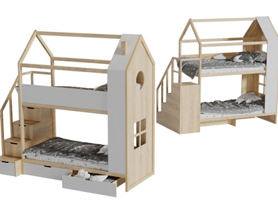 北欧实木房屋造型上下床